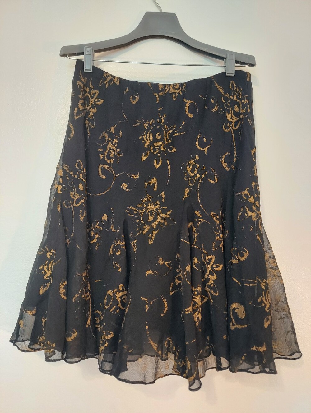 Ralph Lauren Midi Black Metallic Chiffon Skirt Size Large